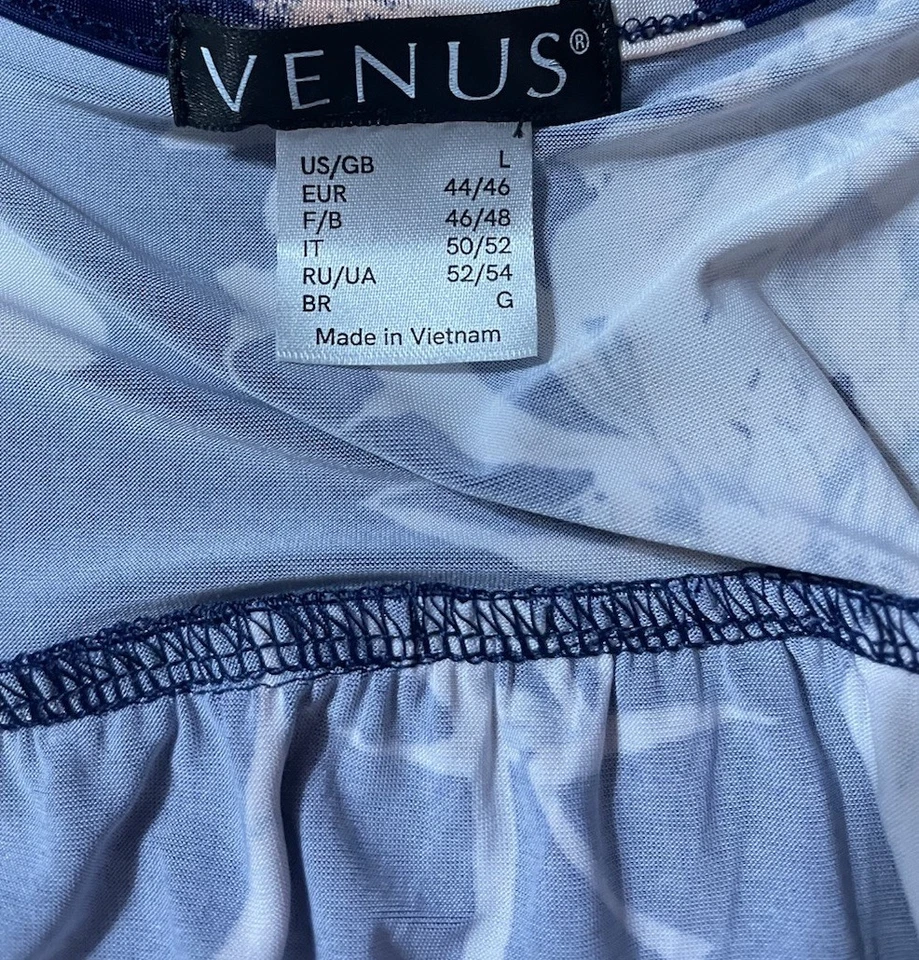 Vestido Venus Grande Azul Rosa Floral Cuello en V Alto Lo Dobladillo Elástico Foto 3 de 4