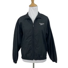 Vintage Reebok Windbreaker Womens M/L Black Full Zip Big Logo Jacket 90s READ