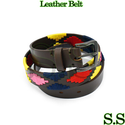 Genuine Leather Polo Men's Belt Multi Color Hand Woven Pattern 100 CM BLT-10