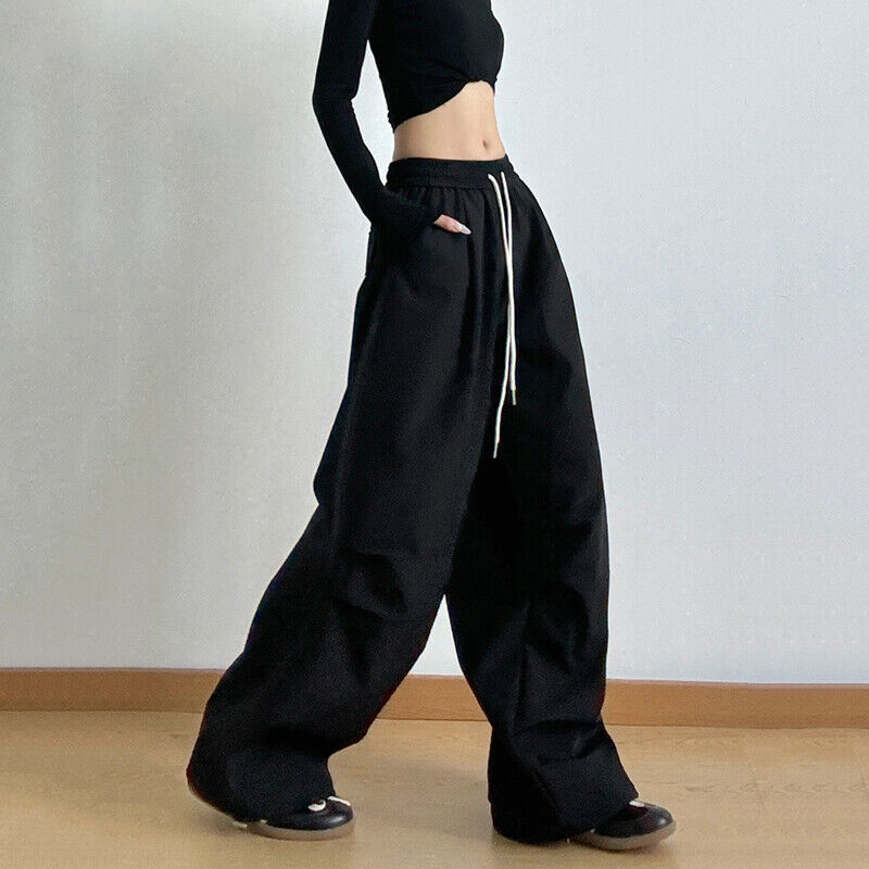 Lady Baggy Cargo Pants Casual Hip Hop Elastic Waist Straight Leg Trousers