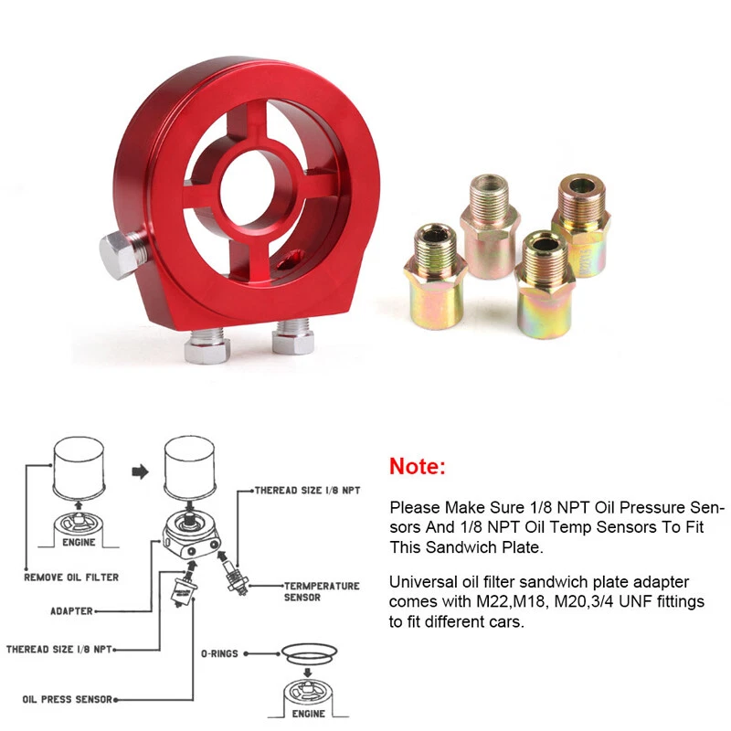 M20x1.5 1/8 NPT Oil Filter Temp Pressure Cooler Gauge Sandwich Plate Adapter Kit - Image 3 of 4