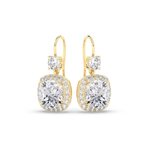 Cushion 6 ct Solitaire Halo 18K Yellow Gold Earrings, Lab-grown IGI Certified - Picture 9 of 14
