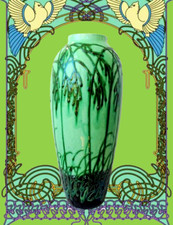 Prof. MAX LAEUGER Kunsttöpferei Kandern MLK Schlickermalerei Jugendstilvase 32CM