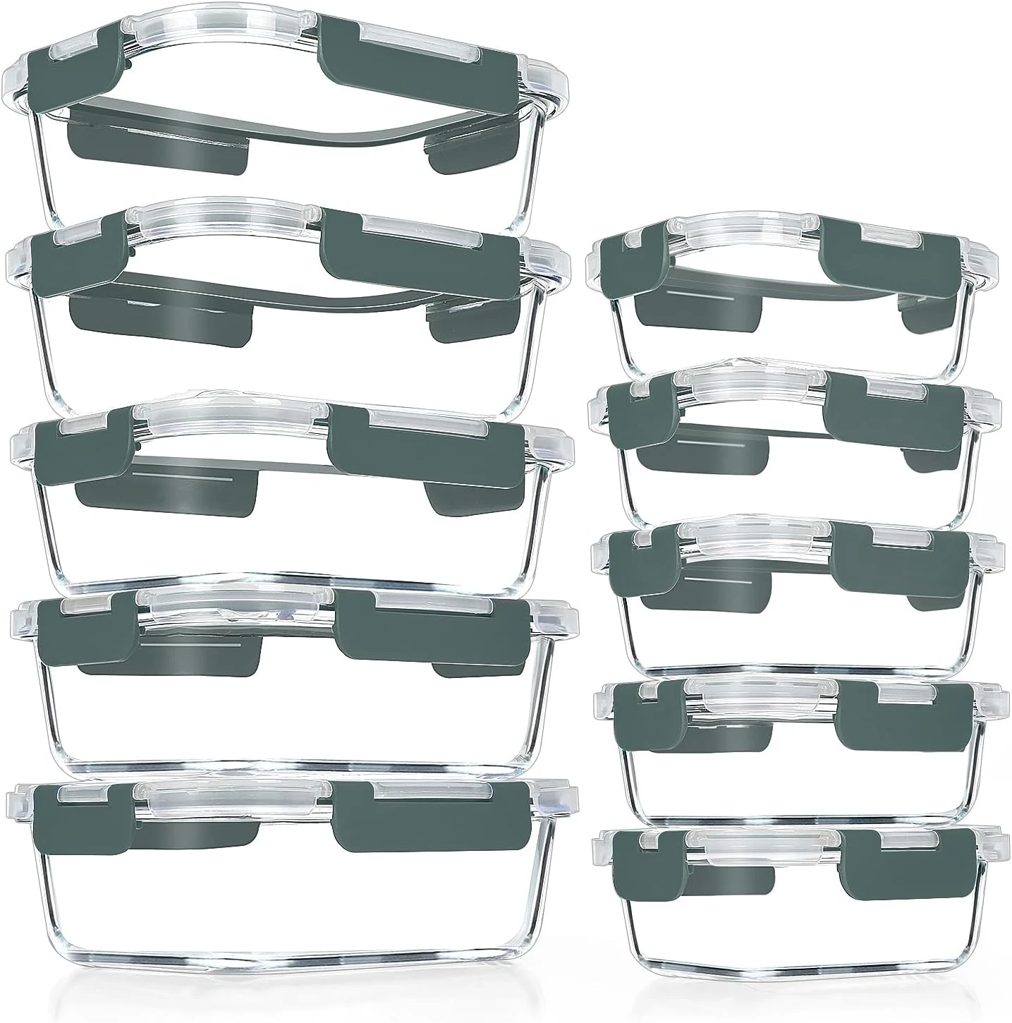 10-PK Glass Meal Prep Containers - Airtight Glass Food Storage Lunch Pack Set