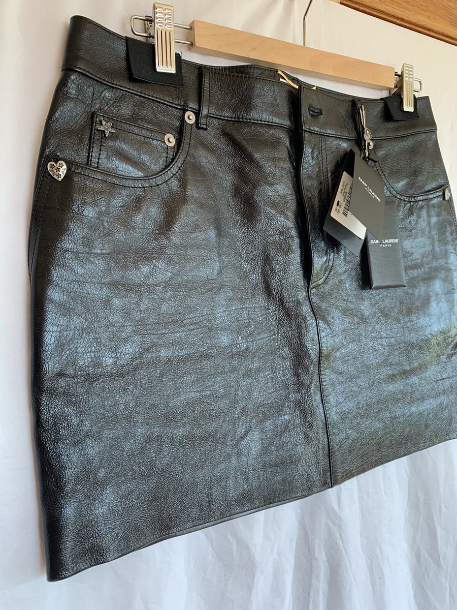 Authentic Saint Laurent leather mini skirt Size 40 Free