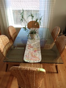Details About Custom Glass Dining Room Table 75 Thick Beveled With 6 Pier 1 Rattan Chairs
