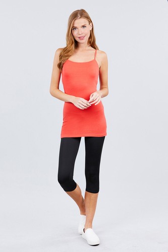 Women's Long Cami Built-In Shelf Bra Adjustable Spaghetti Strap Tank Top - Picture 28 of 217