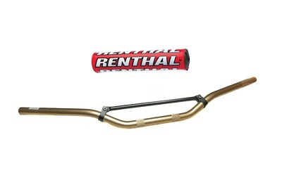 Motocross 7/8'' 22mm MX Handlebars Bronze Aluminium Braced & Red Renthal Bar Pad