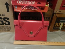 Retro Mod Fashion "Lipstick Red" Tri-Zip Pockets Leather Lined  Handbag Purse 