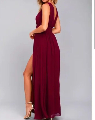 Women New Sexy Lulus Heavenly Hues Burgundy Split Maxi Dress S - Picture 4 of 5