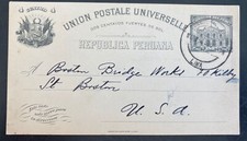 1910 Lima Peru Postal Stationery Postcard Cover To Boston MA Usa