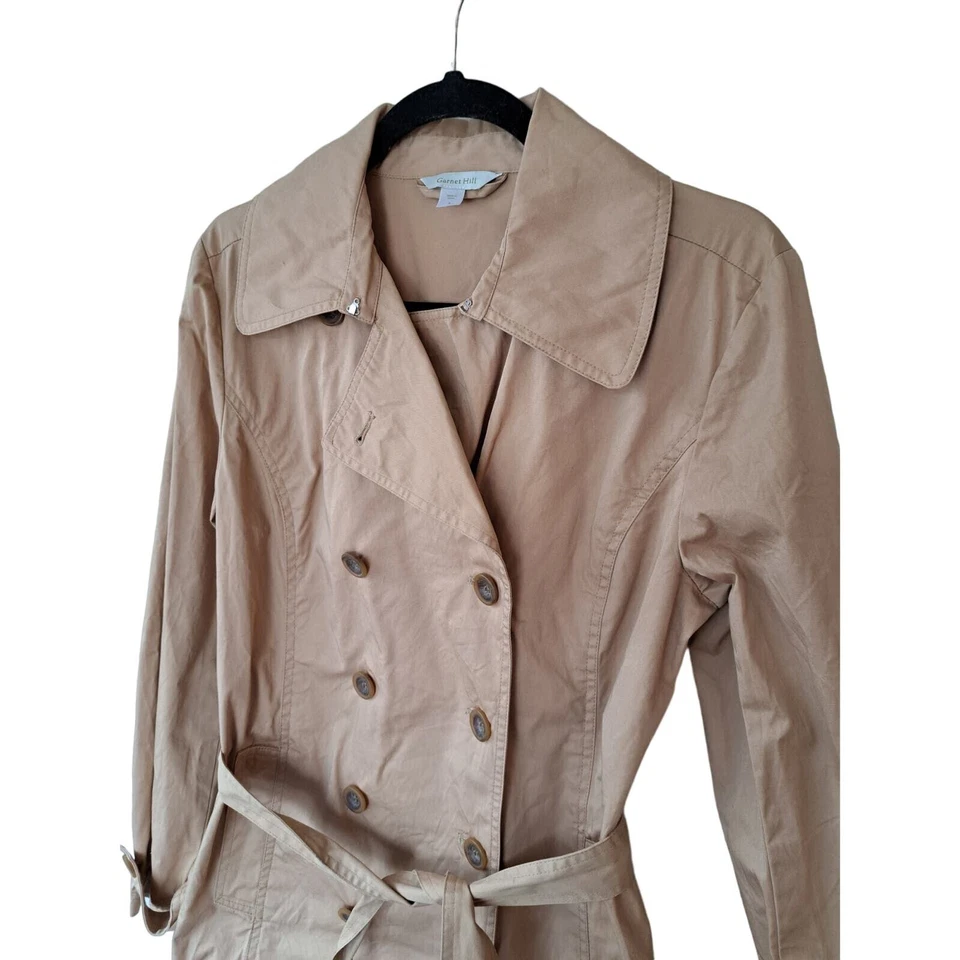 Chaqueta Abrigo Garnet Hill Para Mujer Tostado Trench Pea Talla 6 Algodón Doble Pecho   Foto 2 de 4
