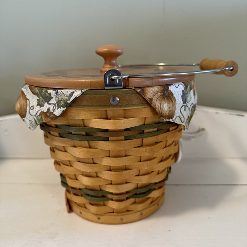 Longaberger Sage Autumn Pail Basket Set w/Pumpkin Patch Liner, Pumpkin Lid & Tie - Picture 6 of 12