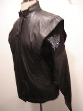 Women's S Vtg 1980's Black Leather Beaded Jacket Moto Biker Motorcycle Punk Rock