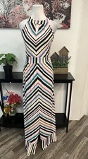 Roz & Ali Maxi Dress Womens XL Multicolor Chevron Striped Halter Neck Sleeveless