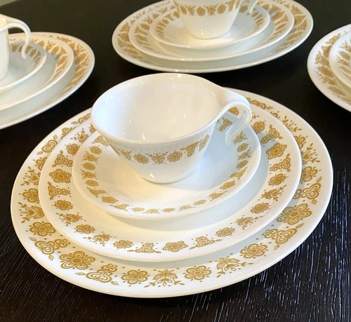 Corelle Vintage Butterfly Gold Dinnerware Set, 16 Pieces, 4 Pieces Per Setting