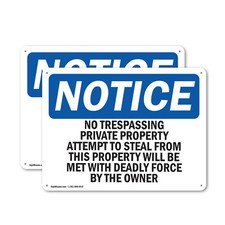  2 Pack No Trespassing Private Property Attempts OSHA Notice Sign Decal Metal
