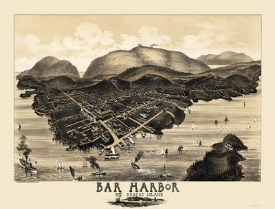 Panoramic View - Bar Harbor Mt Desert Island Maine - Morris 1886 - 23 x 30.31