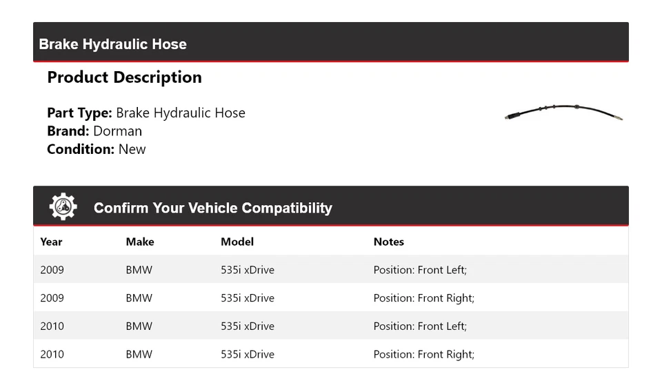Manguera hidráulica de freno Dorman para BMW 535i xDrive 2009-2010 Foto 2 de 4