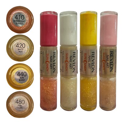 4 Pk Revlon Nail Art Dual Polish Shimmering Sunset White Hot Sun Burst Pink Dawn