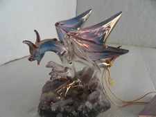 Dragon statue  sculpture on Amethyst stone made by Prochaska Galleries new