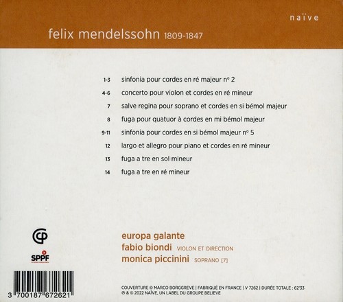MENDELSSOHN - EUROPA GALANTE, FABIO BIONDI / CD DIGIPACK 2022 - Picture 2 of 2