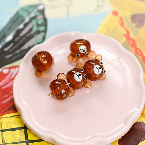 10X Lampwork Glass Beads with Glitter Powder Animal Bear Bead for Jewelry Making - Picture 3 of 4