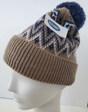 Old Navy Fair Isle Pom Tan Blue Elevated Beanie Knit Unisex Hat NWT One Size