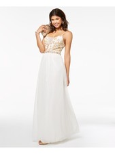 EMERALD SUNDAE Womens Ivory Spaghetti Strap Formal Dress 1