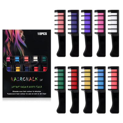 Festive Hair Chalk Comb, Temporary Washable Hair Color Dye (10 Vibrant Colors) f