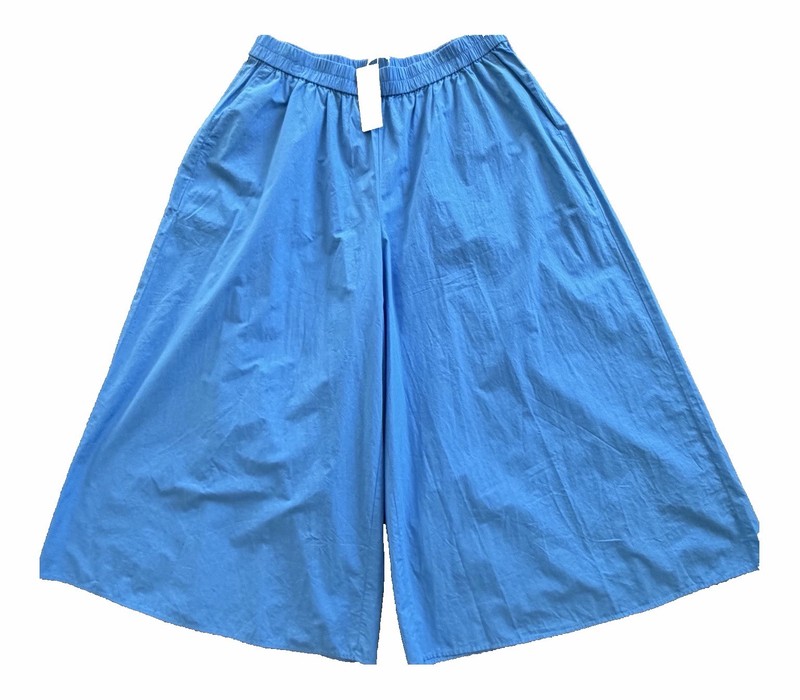 Eileen Fisher Calypso Cropped Wide Leg Pants Blue Elastic Waist NWT $188 Size M