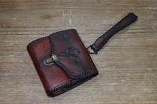 Vintage Leather Clutch Wristlet Wallet Embossed Design Coin Purse READ
