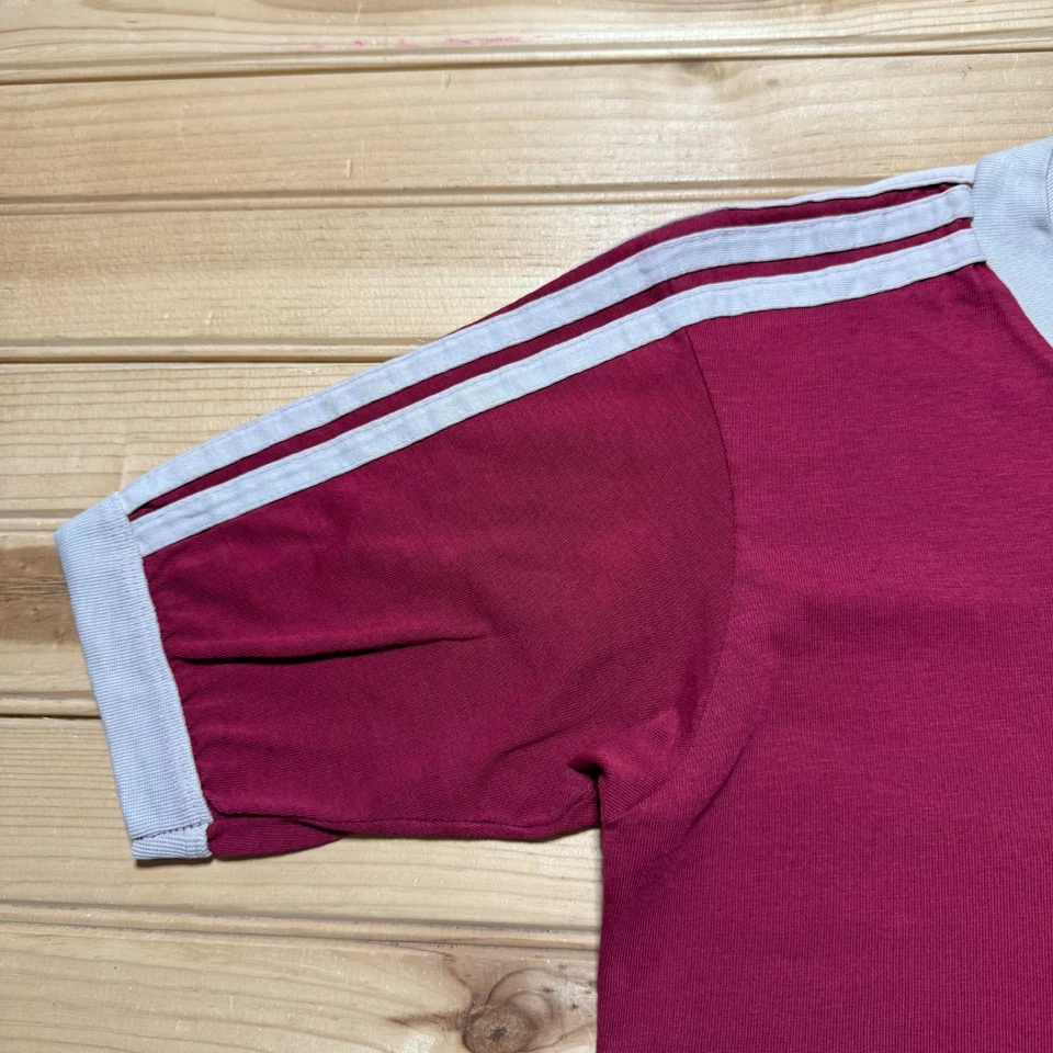 Винтажный 80-х 90-х Adidas трилистник логотип v-образным вырезом Athletic кольцо футболка размер средний - Изображение 3 из 4