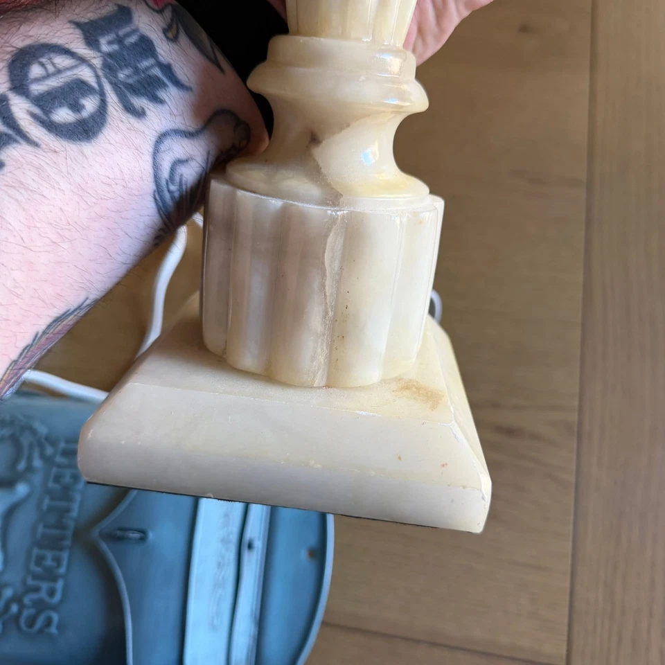 Vintage Hand Carved Italian Alabaster Urn Lamp - Image 2 of 3