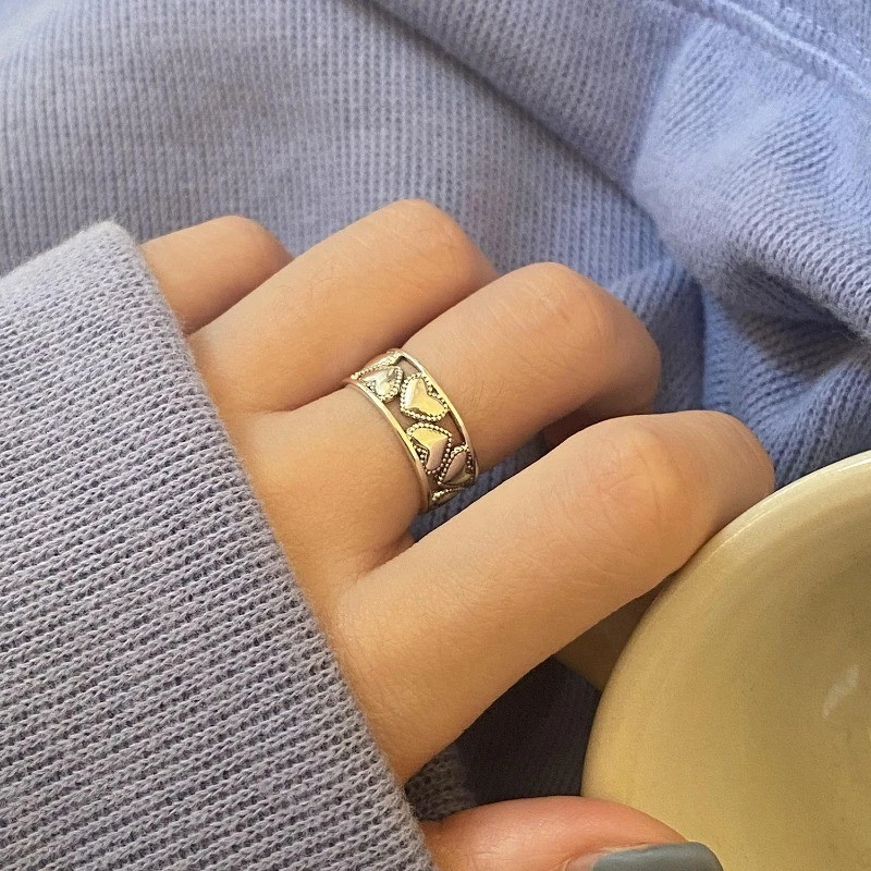 Anel aberto feminino coração desalinhado novo anel ajustável joia da moda presente - Imagem 4 de 4