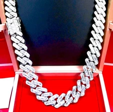 16MM Iced Baguette Cuban Link Chain | Silver Plated CZ Square Curb Necklace