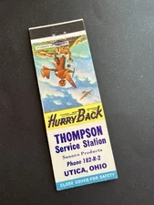 Vintage Ohio Matchbook “Thompson Sunoco Service Station” Utica