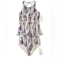 NEW Athleta Maldives Grey Abstract Tankini Set Eco Swimwear Bra Women s 34B/C