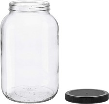1 Gallon Glass Jar Wide Mouth W/ Black Plastic Lid USDA BPA-Free Made in the USA