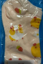 Birdie Tam Guinea Pig Strawberry Ankle Socks Soft Cotton Blend Flowers Peach Art