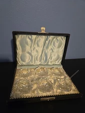 ANTIQUE SALT CELLARS DIPS CRYSTAL SPOONS BOXED ORIGINAL SILK Set Of 6