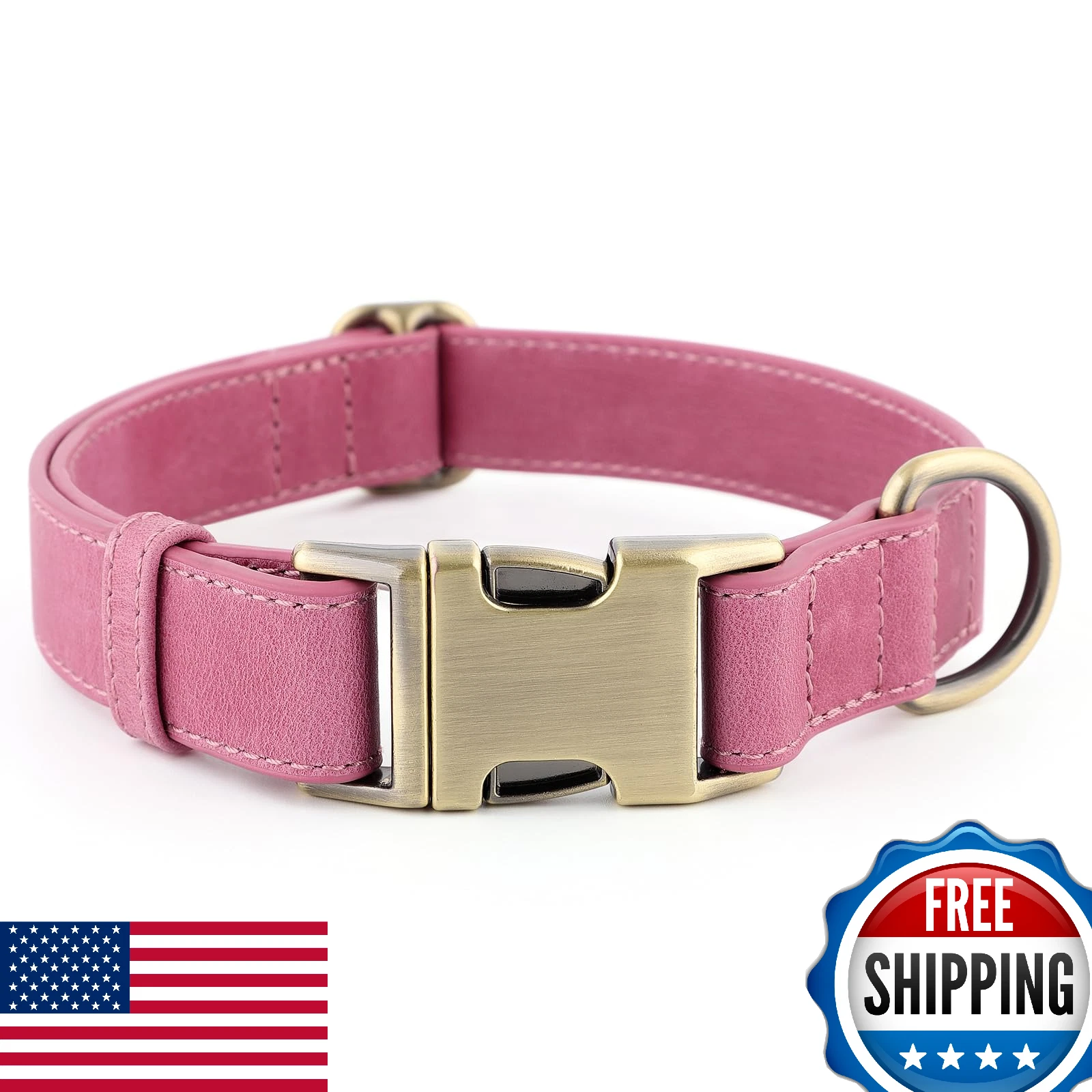 Plutus Pet Genuine Leather Dog Collar - Adjustable w/ Quick Release Pink