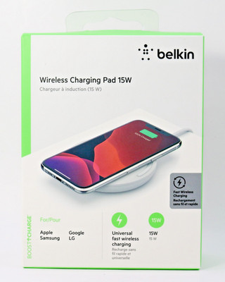Belkin 15W Qi Wireless Charging Pad   Fast Charger for Apple & Samsung   White