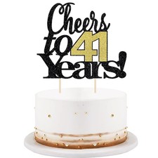 Black Font Golden Numbers Cheers to 41 Years Happy Birthday Cake Topper 41th