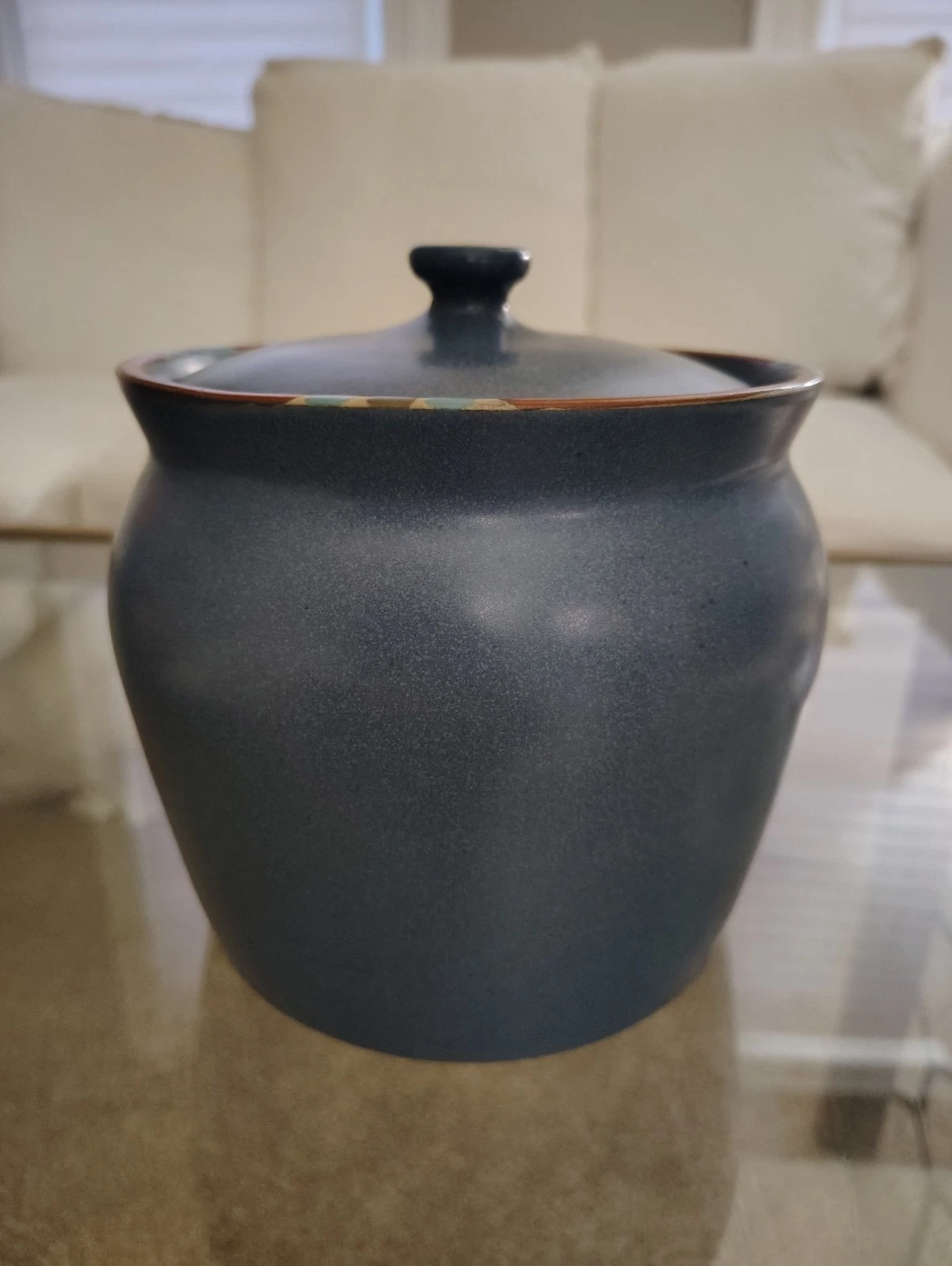 Vintage Dansk Mesa Portugal blue medium 5.5"x6" Canister with lid Rare