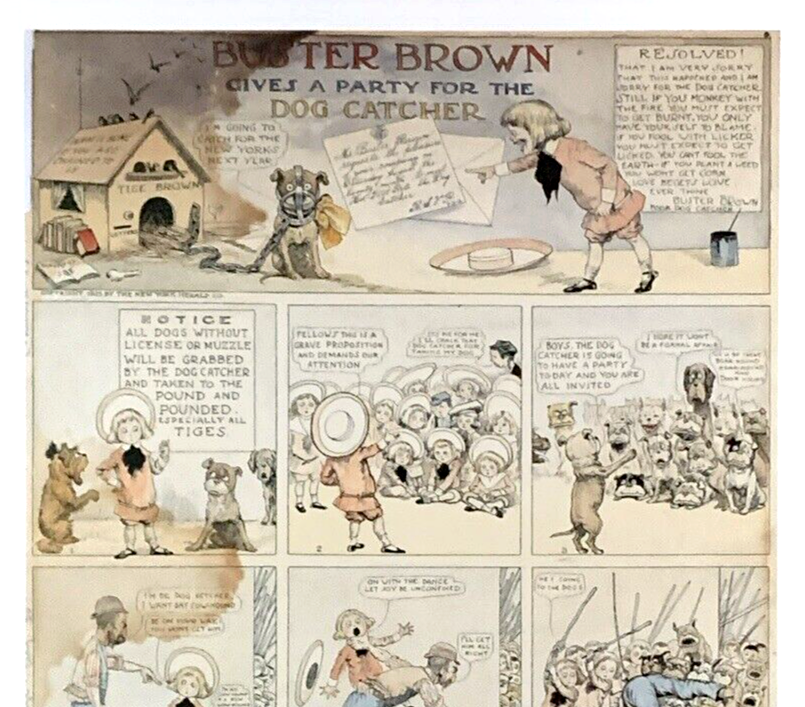 Editorial Cartoon Buster Brown Dog Catcher Richard F. Outcault 1903