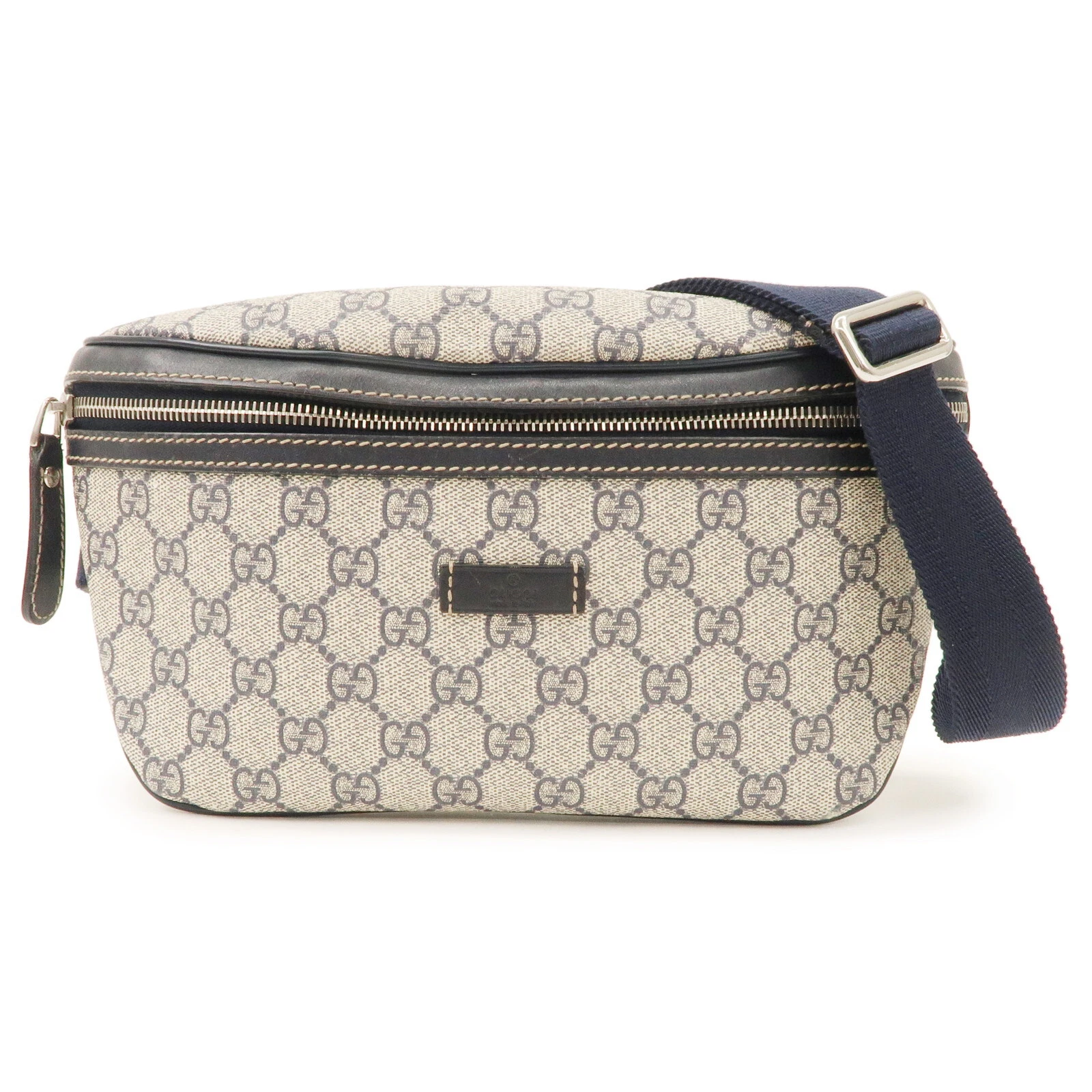 Authentique sac à bandoulière GUCCI taille bleu marine beige GG cuir suprême 233269 d'occasion