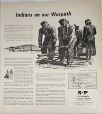 1944 Southern Pacific Railroad Trains Vintage Ad Indians on our warpath