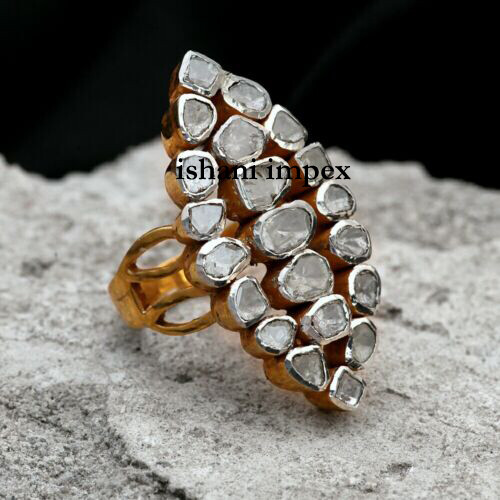 Handgefertigter natürlicher ungeschliffener Diamant Polki & 925 Sterlingsilber Ring Schmuck - Bild 1 von 4