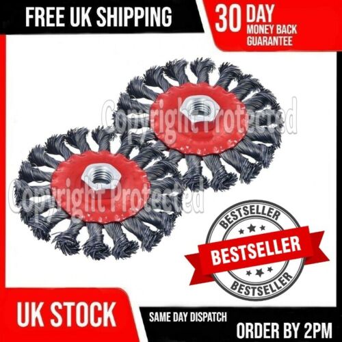 2 X 100MM 4 &#034; TWIST KNOT STEEL WIRE WHEEL RUST REMOVER BRUSH M14 ANGLE GRINDER